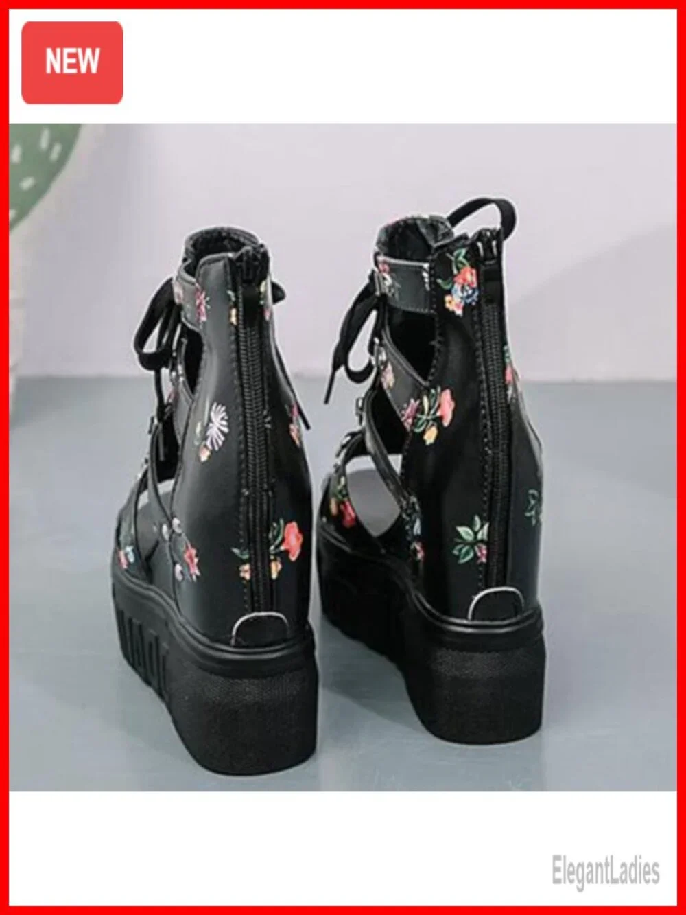 Floral Wedge Platform Sandals Gladiator Peep Toe Chunky Hidden High Heel Lace